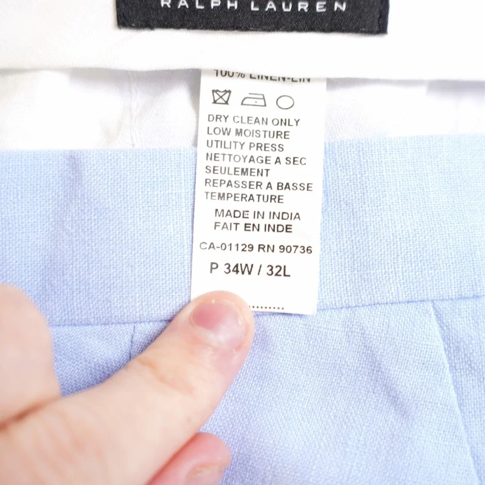 Lauren Ralph Lauren 100% Linen Baby Blue Flat Front Dress Pants Trousers 35 / 27